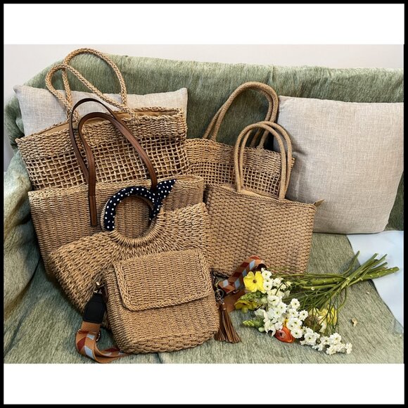 Straw Tote Bag Foldable Woven Boho Beach Summer Travel Hobo Shoulder Bag - Picture 7 of 7